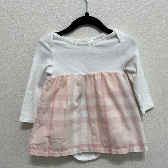 Burberry Kids White and Pink Plaid Long Sleeve Top
